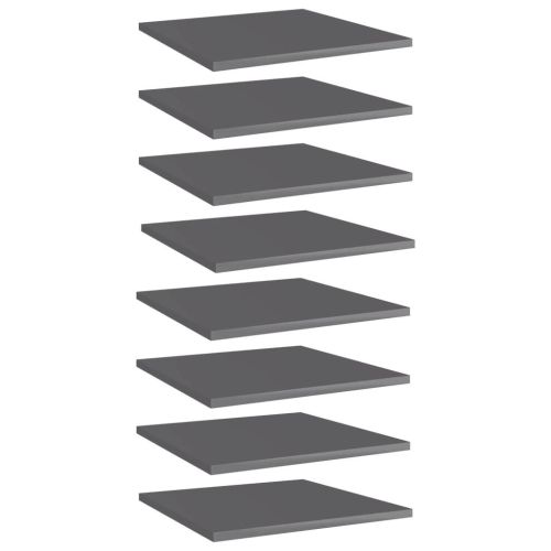 Bookshelf Boards 8 pcs High Gloss Gray 15.7"x15.7"x0.6" Engineered Wood