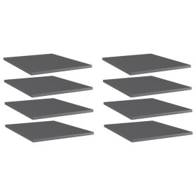 Bookshelf Boards 8 pcs High Gloss Gray 15.7"x19.7"x0.6" Engineered Wood