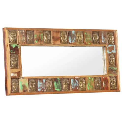 Mirror with Buddha Cladding 43.3"x19.7" Solid Reclaimed Wood